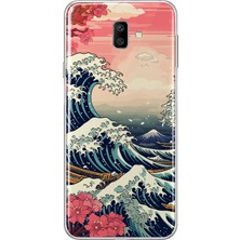 MONOFLEX Samsung Galaxy J6 Plus Uyumlu Kanagava Dalga Desenli Şeffaf Telefon Kılıfı