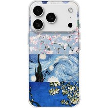 MONOFLEX iPhone 18 Pro Max Uyumlu Sanat Eseri Kolaj Bahar Dalı Desenli Şeffaf Telefon Kılıfı