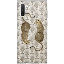 MONOFLEX Samsung Galaxy Note 10 Uyumlu Art Deco Yaprak ve Leopar Desenli Şeffaf Telefon Kılıfı