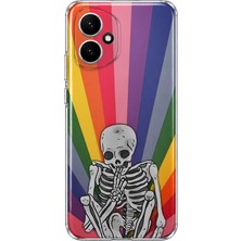 MONOFLEX Honor 400 Uyumlu Gökkuşağı Iskelet Desenli Şeffaf Telefon Kılıfı
