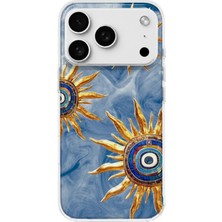 MONOFLEX iPhone 18 Pro Uyumlu Altın Güneş Nazar Desenli Şeffaf Telefon Kılıfı