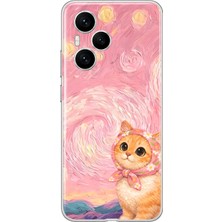 MONOFLEX Honor 400 Pro 5g Uyumlu Yağlı Boya Fularlı Kedi Desenli Şeffaf Telefon Kılıfı