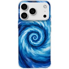 MONOFLEX iPhone 18 Pro Uyumlu Mavi Spiral Dalga Desenli Şeffaf Telefon Kılıfı