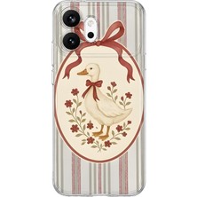MONOFLEX Honor 600 Uyumlu Vintage Çizgili Fiyonklu Kaz Desenli Şeffaf Telefon Kılıfı