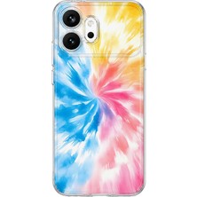 MONOFLEX Honor 600 Uyumlu Mavi Pembe Batik Desenli Şeffaf Telefon Kılıfı