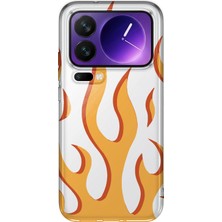 MONOFLEX Xiaomi 17 Pro Max Uyumlu Turuncu Alev Desenli Şeffaf Telefon Kılıfı
