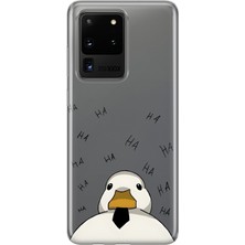MONOFLEX Samsung Galaxy S20 Ultra Uyumlu Kravatlı Sevimli Ördek Desenli Şeffaf Telefon Kılıfı