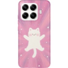 MONOFLEX Xiaomi 17T Pro Uyumlu Sevimli Beyaz Kedi Desenli Şeffaf Telefon Kılıfı