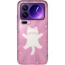 MONOFLEX Xiaomi 17 Pro Max Uyumlu Sevimli Beyaz Kedi Desenli Şeffaf Telefon Kılıfı