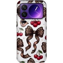 MONOFLEX Xiaomi 17 Pro Max Uyumlu Leopar Fiyonk ve Kiraz Desenli Şeffaf Telefon Kılıfı