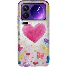 MONOFLEX Xiaomi 17 Pro Max Uyumlu Pastel Pembe Kalp ve Kelebek Desenli Şeffaf Telefon Kılıfı