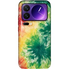 MONOFLEX Xiaomi 17 Pro Max Uyumlu Yeşil Turuncu Batik Desenli Şeffaf Telefon Kılıfı