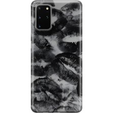 MONOFLEX Samsung Galaxy S20 Plus Uyumlu Siyah Dudaklar Desenli Şeffaf Telefon Kılıfı