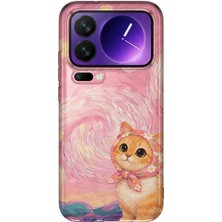 MONOFLEX Xiaomi 17 Pro Uyumlu Yağlı Boya Fularlı Kedi Desenli Şeffaf Telefon Kılıfı