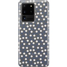 MONOFLEX Samsung Galaxy S20 Ultra Uyumlu Beyaz Papatya Desenli Şeffaf Telefon Kılıfı