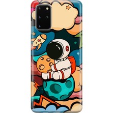 MONOFLEX Samsung Galaxy S20 Plus Uyumlu Astronot Çizimi Desenli Şeffaf Telefon Kılıfı