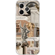 MONOFLEX Honor 600 Lite Uyumlu Antik Yunan Heykel ve Sütun Kolaj Desenli Şeffaf Telefon Kılıfı