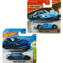 2 Araç Set - Hot Wheels Porsche Taycan Turbo S - Mavi & Matchbox Porsche 918 Spyder - Mavi (1/64) JJL01 - JHM71