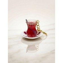 Çay Bardağı Anahtarlık Minyatür Hediyelik , Çanta Charmı Süs , Gold Renkli Anahtarlık Halkası