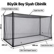Magic Lady Büyük Boy Siyah Cibinlik 400 × 200 × 200 cm – Dört Köşe Bağlama Ipli ve Hediye Yıkama Fileli