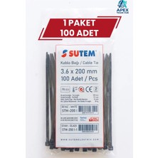 Sutem Siyah Kablo Bağı Cırt Kelepçe 3.6 x 200 mm 100 Adet