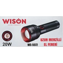Pileli Store Wıson WS-5572 20W Uzun Menzilli Şarjlı Metal El Feneri BX40