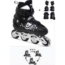 Tr Işıklı Çocuk Pateni, Silikon Ayarlanabilir Teker, Metal Gövde, Unisex, Siyah, 30/33 Beden, K