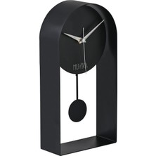 Tr Masa Saati Sarkaçlı Metal Siyah Renk Sessiz Mekanizma Dekoratif Modern Tasarım 32X16CM Mms Myk