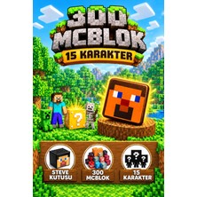 Mc Blok Steve Kutulu Minecraft Manyetik Blok Seti - 300 Parça + 15 Karakter