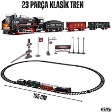 Tr Oyuncak 23 Parça Işıklı Klasik Tren Seti 105CM 3 Farklı Ray Modeli Pilli Retro Kara Tren Oto
