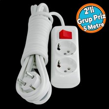 Tr Anahtarlı Düğmeli Çoklu 5 Metre Topraklı Kablolu 2'li Grup Priz Fiş Çoğaltıcı Asmalı U