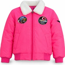Kız Çocuk Pilot Montu Pembe Renkli Kürklü Mont