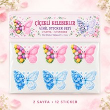 Tişört Kodu Çiçekli Kelebekler Vinil Sticker Seti – 2 Sayfa 12’li Dekoratif Sticker