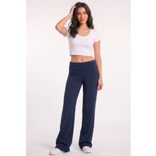 Cotton Lab Beli Katlanır Lastikli Flare Ispanyol Paça Pantolon, Bel Katlamalı Tayt