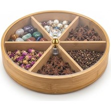 Omrs Store 30 cm Bambu Bölmeli Sunumluk - Kristal Kulplu Kırılmaz Şeffaf Kapaklı Çerezlik, Kahvaltılık ve Draje Tabağı