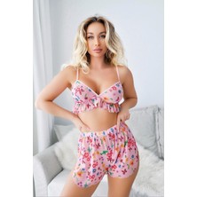 Aria's Closet Arias Closet Pembe Desenli Fantezi Tül Şortlu Sütyen Takımı