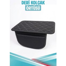 Toyota Tercel Uyumlu Cepli Deri Kolçak Minderi Koruyucu Örtü Siyah Deri Beyaz Dikiş