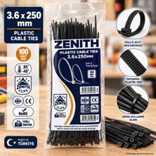 Zenith Siyah Plastik Kablo Bağı 3,6 x 250 mm 100 Adet – Cırt Kelepçe Plastik Bağlama Klipsi