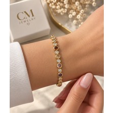 İdilce Gold Renkli Zirkon Taşlı Kadın Bileklik 17+2 cm