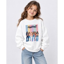 Fasardi Manifest Girls M6nifestgirls Baskılı Oversize Şardonsuz Uzun Kollu Kız Çocuk Sweatshirt