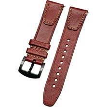 Azzuro Vintage Akıllı Pimli Kırmızı Deri Saat Kordonu 18MM
