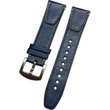 Azzuro Vintage Akıllı Pimli Lacivert Deri Saat Kordonu 18MM