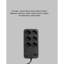 Orevio Termal Akım Korumalı 6’lı Uzatma Priz USB Type-C Hızlı Şarj 2500W