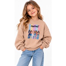 Fasardi Manifest Girls Tasarım Baskılı Oversize Şardonsuz Uzun Kollu Kız Çocuk Sweatshirt