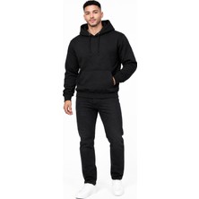 Justas : Erkek Siyah Kapüşonlu Kanguru Cepli Sweatshirt