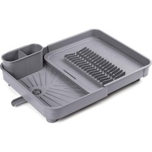 Store Açılır Kapanır Bulaşıklık Tabaklık, Su Tahliye Oluklu ve Çatal Bıçak Kurutmalıklı-Modern Tasarım Plastik (Gri)