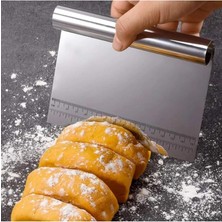 Store Paslanmaz Çelik Hamur Kesme ve Kazıyıcı Spatula Ölçü Çizgili Pasta Kek Kesici Aparat