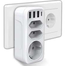 Store 7'si 1 Arada Çoklu Priz, USB Priz, Type-C + 3 Usb'li Çoklu Priz