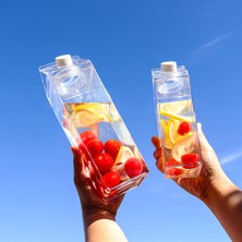 Store Süt Kutu Tasarımlı Su Kahve Içecek Şişesi | Cam Değildir | Kahve ve Sunum Bardağı ve Matarası 500-600ML
