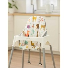 Orevio Pamuklu Mama Sandalyesi Minderi, Doğa Hayvanları Desenli, Ikea Antilop ve Benzer Modellere Uyumlu